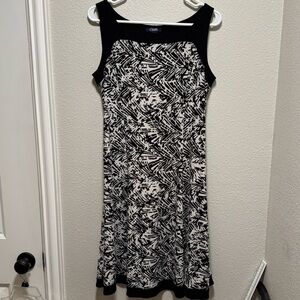 Chaps Black and White Patterned Mini Dress